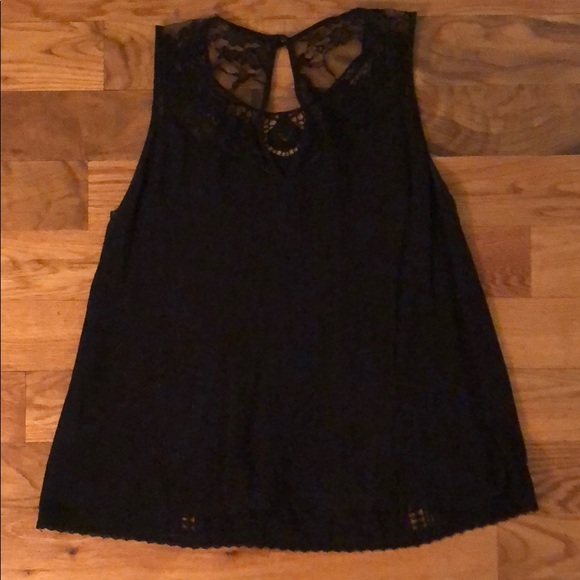 Black Tank w Lace + Embroidered Accents - Picture 3 of 5